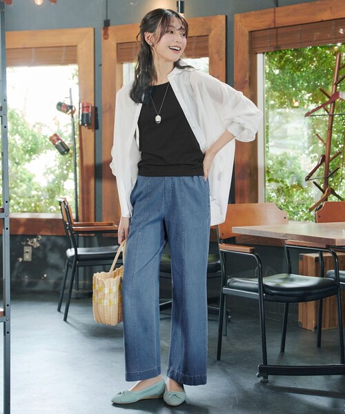 Tiaclasse(ティアクラッセ)の「【おのののかさん着用】TCデニム切替ワイドストレートパンツ(その他パンツ・レディース・ネイビー/サックスブルー・S/M/L)」の12枚目の写真