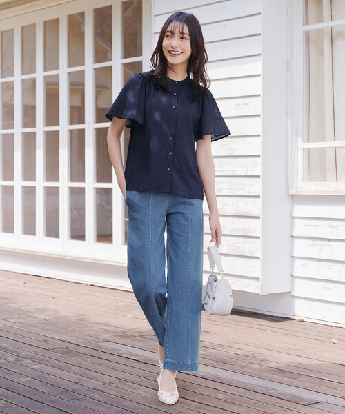 Tiaclasse(ティアクラッセ)の「【おのののかさん着用】TCデニム切替ワイドストレートパンツ(その他パンツ・レディース・ネイビー/サックスブルー・S/M/L)」の5枚目の写真