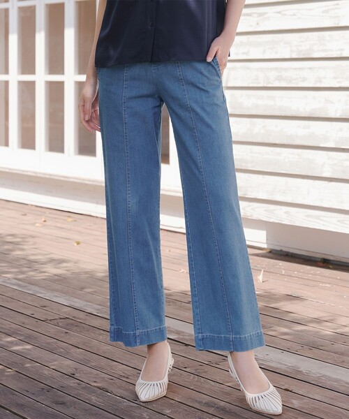 Tiaclasse(ティアクラッセ)の「【おのののかさん着用】TCデニム切替ワイドストレートパンツ(その他パンツ・レディース・ネイビー/サックスブルー・S/M/L)」の4枚目の写真