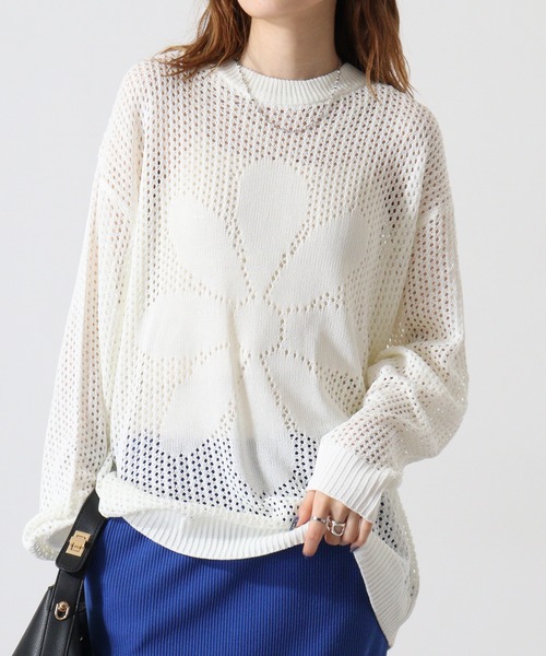 FUNALIVE（ファンアライブ）の「Flower motif mesh knit / 7GGフラワーモチーフメッシュニット unisex（Tシャツ/カットソー・メンズ・ホワイト/ブラック/ブルーグレー・M/L）」の2枚目の写真