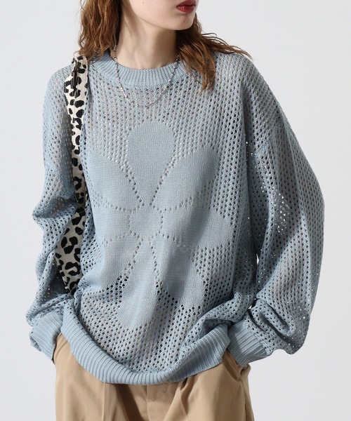 FUNALIVE（ファンアライブ）の「Flower motif mesh knit / 7GGフラワーモチーフメッシュニット unisex（Tシャツ/カットソー・メンズ・ホワイト/ブラック/ブルーグレー・M/L）」の3枚目の写真