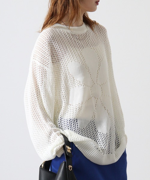 FUNALIVE（ファンアライブ）の「Flower motif mesh knit / 7GGフラワーモチーフメッシュニット unisex（Tシャツ/カットソー・メンズ・ホワイト/ブラック/ブルーグレー・M/L）」の7枚目の写真