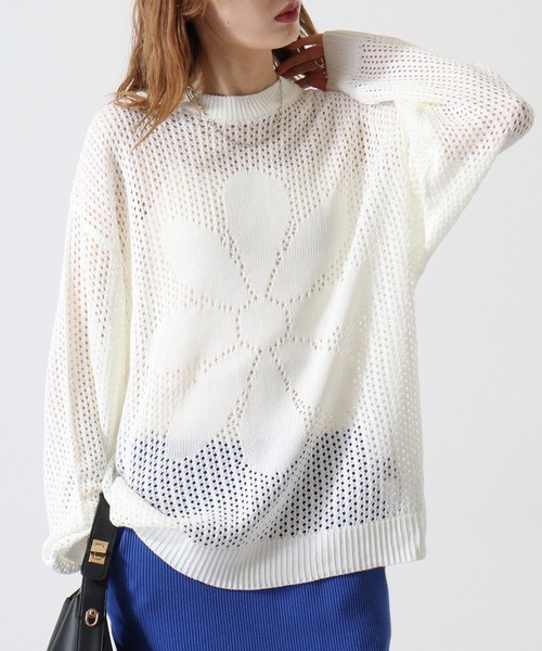 FUNALIVE（ファンアライブ）の「Flower motif mesh knit / 7GGフラワーモチーフメッシュニット unisex（Tシャツ/カットソー・メンズ・ホワイト/ブラック/ブルーグレー・M/L）」の5枚目の写真
