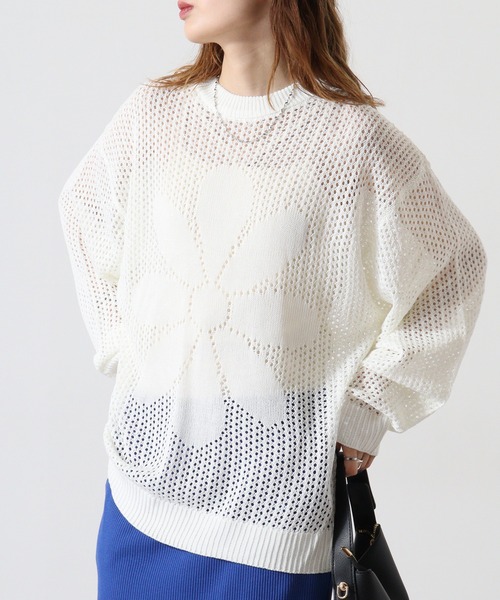 FUNALIVE（ファンアライブ）の「Flower motif mesh knit / 7GGフラワーモチーフメッシュニット unisex（Tシャツ/カットソー・メンズ・ホワイト/ブラック/ブルーグレー・M/L）」の6枚目の写真