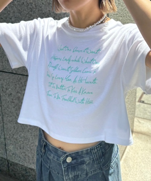 Unitage(ユニテージ)の「プリントショートTEE(Tシャツ/カットソー・レディース・カーキ/ホワイト/ブラック・FREE)」の1枚目の写真