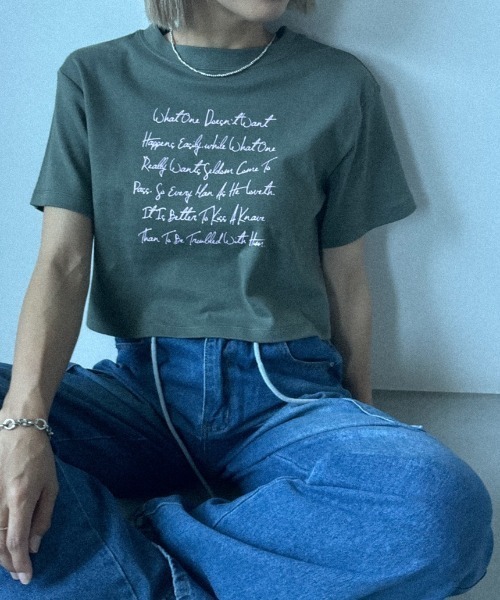Unitage(ユニテージ)の「プリントショートTEE(Tシャツ/カットソー・レディース・カーキ/ホワイト/ブラック・FREE)」の6枚目の写真