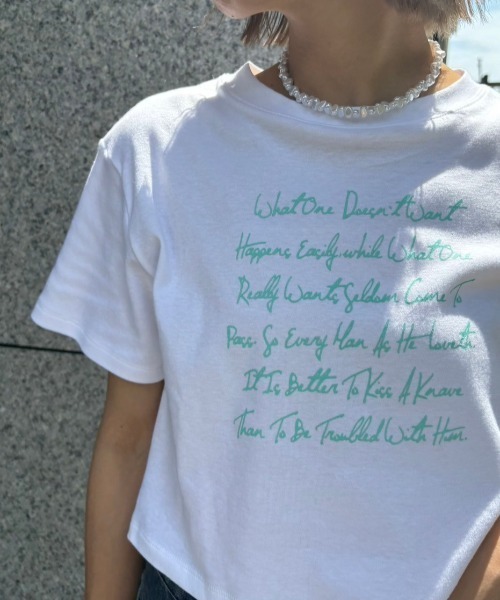 Unitage(ユニテージ)の「プリントショートTEE(Tシャツ/カットソー・レディース・カーキ/ホワイト/ブラック・FREE)」の9枚目の写真
