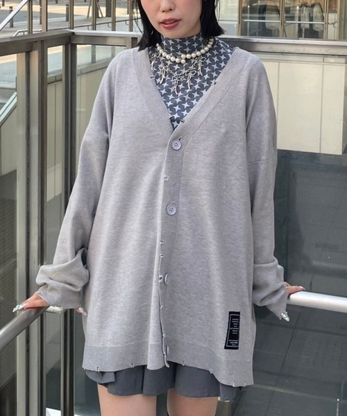 Candy Stripper（キャンディストリッパー）の「DAMAGE KNIT カーディガン（カーディガン/ボレロ・レディース・ヘザーグレー/ブラック/レッド・2）」の3枚目の写真