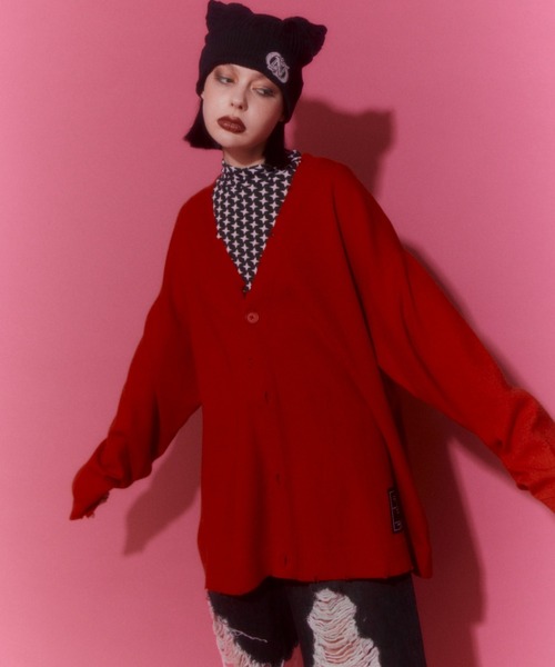 Candy Stripper（キャンディストリッパー）の「DAMAGE KNIT カーディガン（カーディガン/ボレロ・レディース・ヘザーグレー/ブラック/レッド・2）」の4枚目の写真