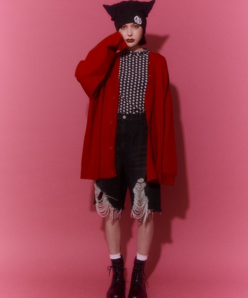 Candy Stripper（キャンディストリッパー）の「DAMAGE KNIT カーディガン（カーディガン/ボレロ・レディース・ヘザーグレー/ブラック/レッド・2）」の9枚目の写真