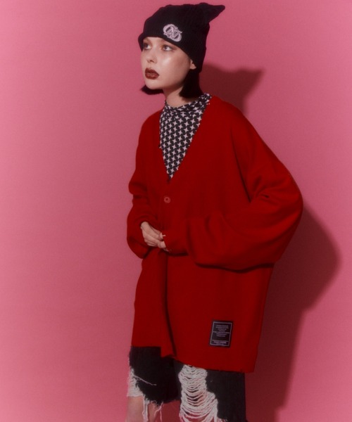 Candy Stripper（キャンディストリッパー）の「DAMAGE KNIT カーディガン（カーディガン/ボレロ・レディース・ヘザーグレー/ブラック/レッド・2）」の6枚目の写真