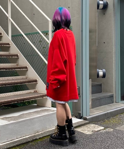 Candy Stripper（キャンディストリッパー）の「DAMAGE KNIT カーディガン（カーディガン/ボレロ・レディース・ヘザーグレー/ブラック/レッド・2）」の14枚目の写真