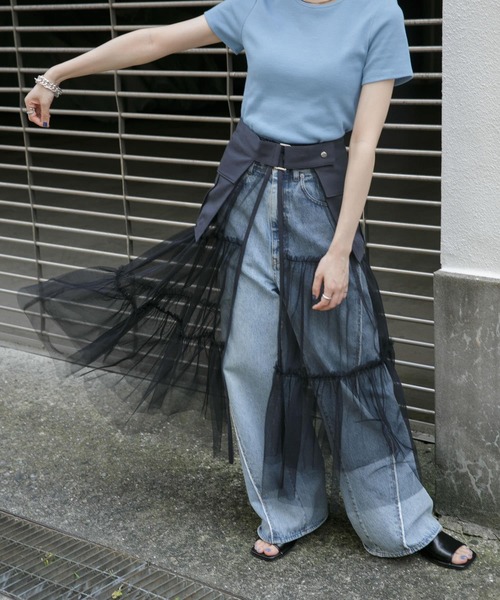 KBF（ケイビーエフ）の「ポケットベルトSETチュールスカート（スカート・レディース・チャコールグレー/ベージュ・ONE）」の2枚目の写真