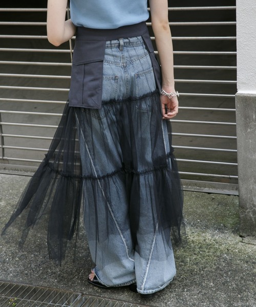 KBF（ケイビーエフ）の「ポケットベルトSETチュールスカート（スカート・レディース・チャコールグレー/ベージュ・ONE）」の6枚目の写真