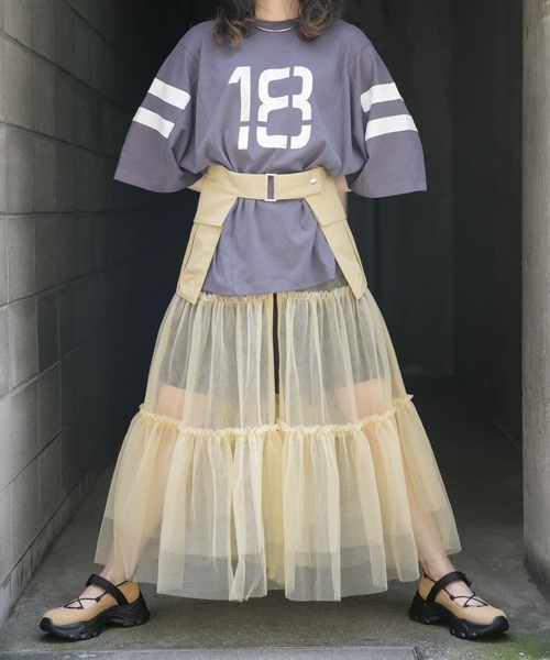 KBF（ケイビーエフ）の「ポケットベルトSETチュールスカート（スカート・レディース・チャコールグレー/ベージュ・ONE）」の22枚目の写真