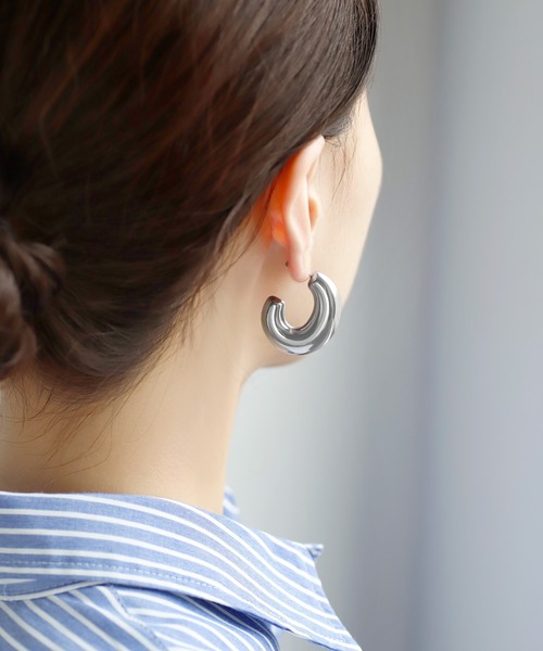 セール】【ステンレス】ボールドメタルフープピアス（ピアス（両耳用 