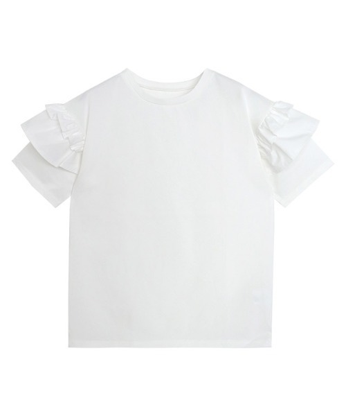 Pierrot(ピエロ)の「【イージーケア】肩フリルドッキングカットソー(Tシャツ/カットソー・レディース・ブラック/オフホワイト/ネイビー・M/L)」の6枚目の写真