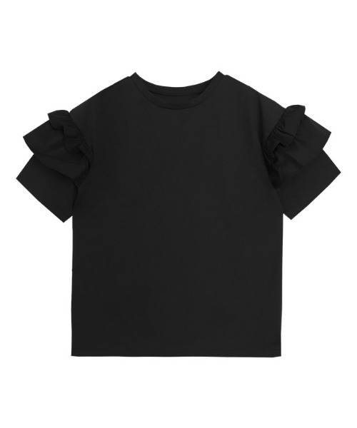 Pierrot(ピエロ)の「【イージーケア】肩フリルドッキングカットソー(Tシャツ/カットソー・レディース・ブラック/オフホワイト/ネイビー・M/L)」の8枚目の写真