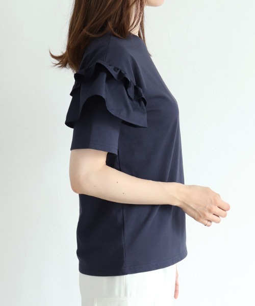 Pierrot（ピエロ）の「【イージーケア】肩フリルドッキングカットソー（Tシャツ/カットソー・レディース・ブラック/オフホワイト/ネイビー・M/L）」の13枚目の写真