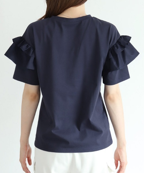 Pierrot(ピエロ)の「【イージーケア】肩フリルドッキングカットソー(Tシャツ/カットソー・レディース・ブラック/オフホワイト/ネイビー・M/L)」の14枚目の写真