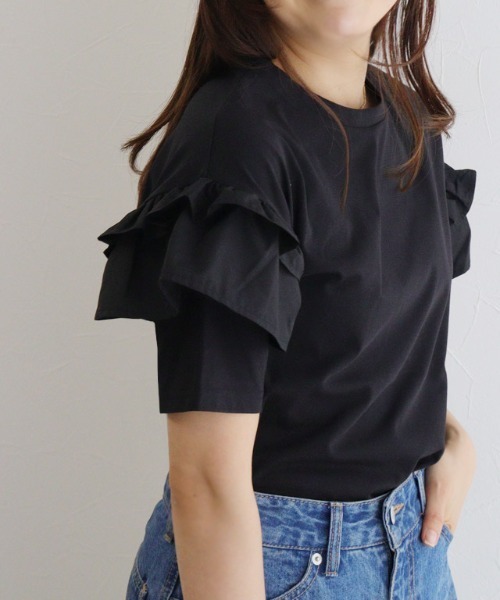 Pierrot(ピエロ)の「【イージーケア】肩フリルドッキングカットソー(Tシャツ/カットソー・レディース・ブラック/オフホワイト/ネイビー・M/L)」の21枚目の写真