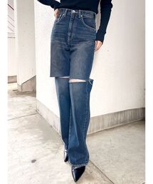 GYDA | ハイウエストfront and backダメージワイドデニムパンツ(デニムパンツ)