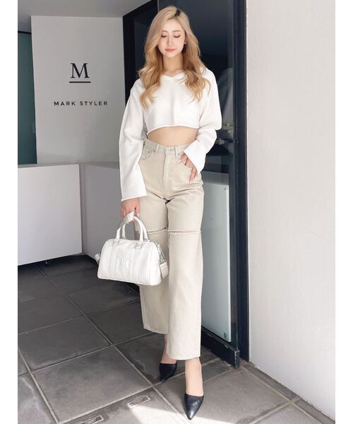 GYDA（ジェイダ）の「ハイウエストfront and backダメージワイドデニムパンツ（デニムパンツ・レディース・ベージュ/インディゴブルー・MEDIUM/SMALL）」の8枚目の写真