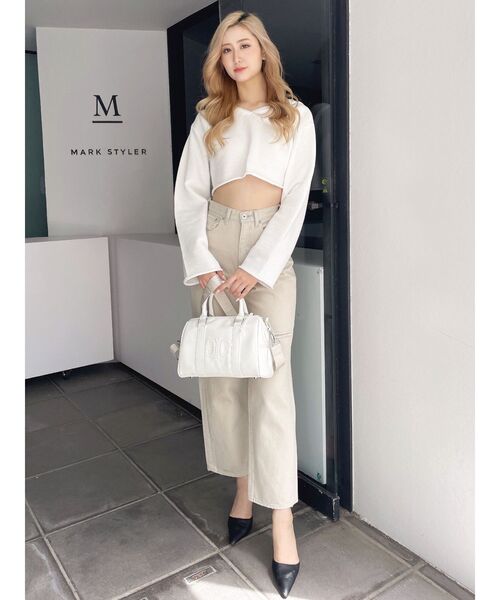 GYDA（ジェイダ）の「ハイウエストfront and backダメージワイドデニムパンツ（デニムパンツ・レディース・ベージュ/インディゴブルー・MEDIUM/SMALL）」の9枚目の写真