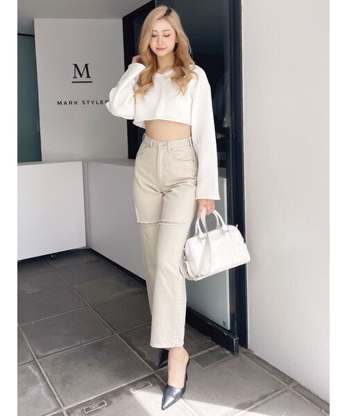 GYDA（ジェイダ）の「ハイウエストfront and backダメージワイドデニムパンツ（デニムパンツ・レディース・ベージュ/インディゴブルー・MEDIUM/SMALL）」の10枚目の写真