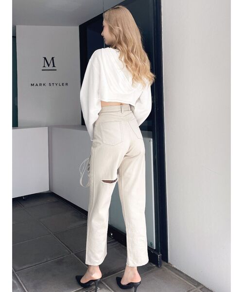 GYDA（ジェイダ）の「ハイウエストfront and backダメージワイドデニムパンツ（デニムパンツ・レディース・ベージュ/インディゴブルー・MEDIUM/SMALL）」の11枚目の写真