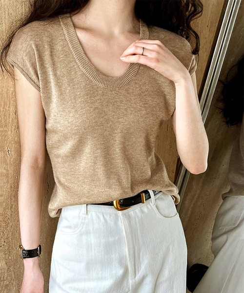 OSYAREVO(オシャレボ)の「ニット Tシャツ トップス(Tシャツ/カットソー・レディース・ミックスグレー/ブラック/ベージュ/ホワイト・FREE)」の4枚目の写真