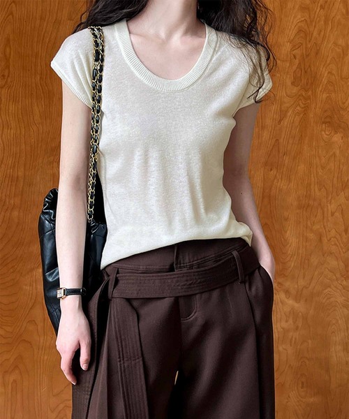 OSYAREVO(オシャレボ)の「ニット Tシャツ トップス(Tシャツ/カットソー・レディース・ミックスグレー/ブラック/ベージュ/ホワイト・FREE)」の2枚目の写真