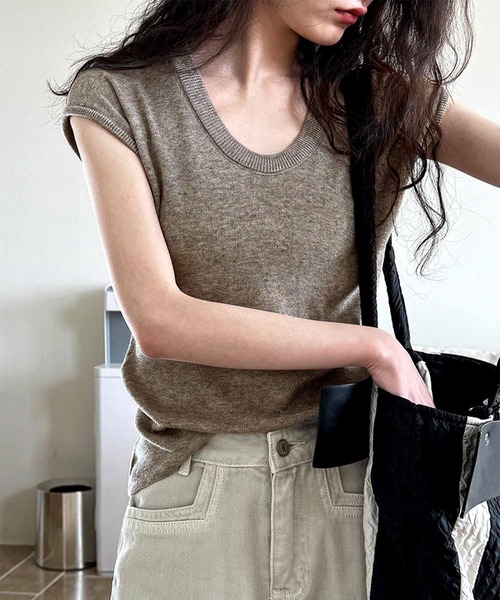 OSYAREVO(オシャレボ)の「ニット Tシャツ トップス(Tシャツ/カットソー・レディース・ミックスグレー/ブラック/ベージュ/ホワイト・FREE)」の3枚目の写真