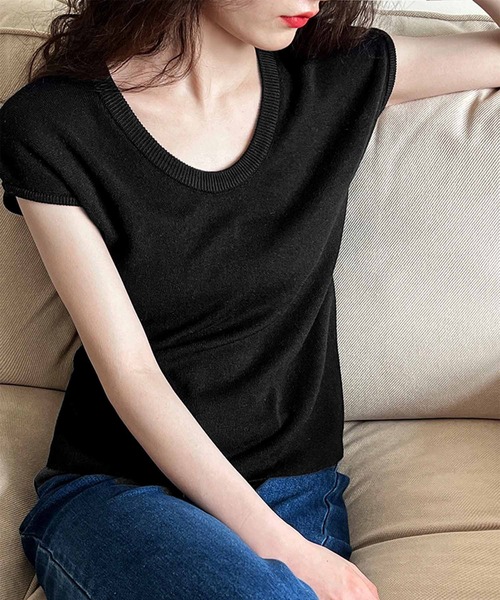 OSYAREVO(オシャレボ)の「ニット Tシャツ トップス(Tシャツ/カットソー・レディース・ミックスグレー/ブラック/ベージュ/ホワイト・FREE)」の1枚目の写真