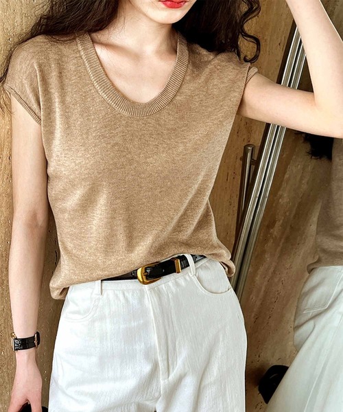 OSYAREVO(オシャレボ)の「ニット Tシャツ トップス(Tシャツ/カットソー・レディース・ミックスグレー/ブラック/ベージュ/ホワイト・FREE)」の6枚目の写真