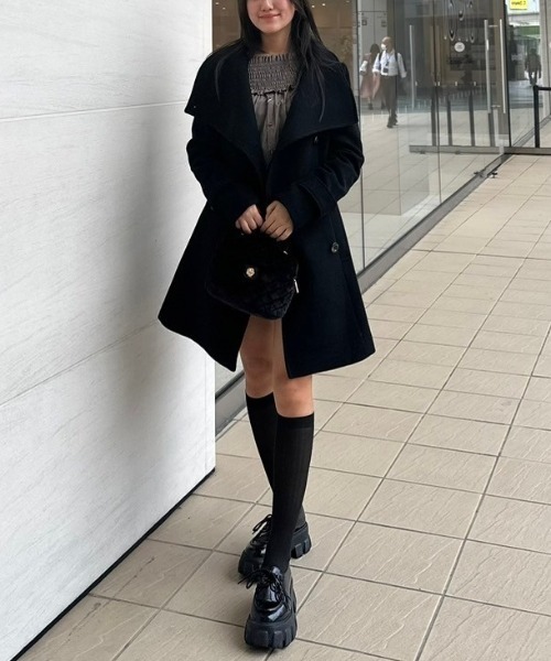 rienda黒25オーバーネックシンデレララインコートSリエンダブラック rienda | 25オーバーネックシンデレララインコート (コート