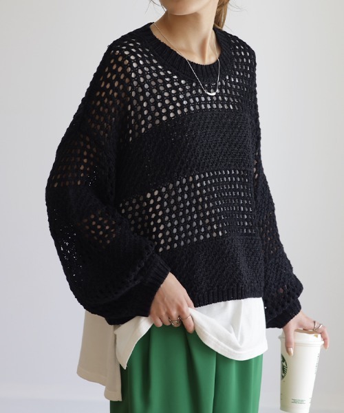 HUG.U（ハグユー）の「メッシュニット×ワンピ「2点セット」（ワンピース・レディース・ブラック/ホワイト/ライム・FREE）」の18枚目の写真