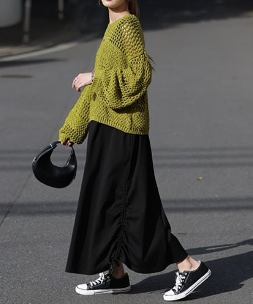 HUG.U（ハグユー）の「メッシュニット×ワンピ「2点セット」（ワンピース・レディース・ブラック/ホワイト/ライム・FREE）」の4枚目の写真