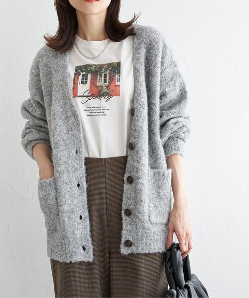 ikka（イッカ）の「ブークレーVネックカーディガン（カーディガン/ボレロ・レディース・ベージュ/イエロー/ライトグレー/ダークオリーブ・L/M/S）」の21枚目の写真