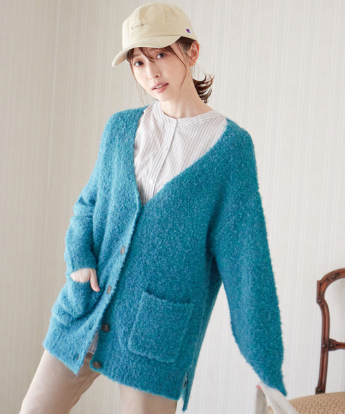 ikka（イッカ）の「ブークレーVネックカーディガン（カーディガン/ボレロ・レディース・ベージュ/イエロー/ライトグレー/ダークオリーブ・L/M/S）」の6枚目の写真