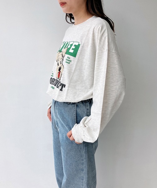 AS KNOW AS plus（アズノゥアズプラス）の「◇サガラ刺繍 ドッグプリントロンT（Tシャツ/カットソー・レディース・ネイビー/オフホワイト/オートミール/スミクロ・FREE）」の7枚目の写真