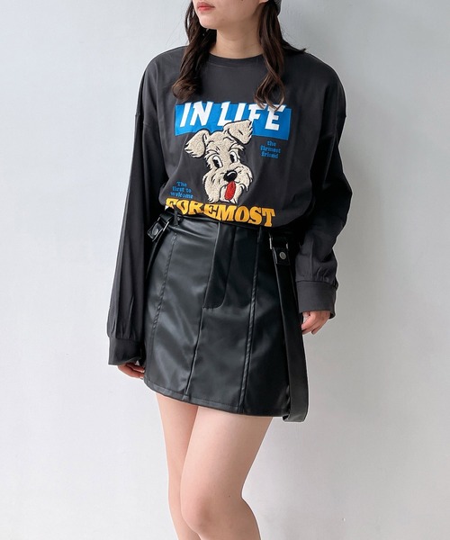 AS KNOW AS plus（アズノゥアズプラス）の「◇サガラ刺繍 ドッグプリントロンT（Tシャツ/カットソー・レディース・ネイビー/オフホワイト/オートミール/スミクロ・FREE）」の11枚目の写真