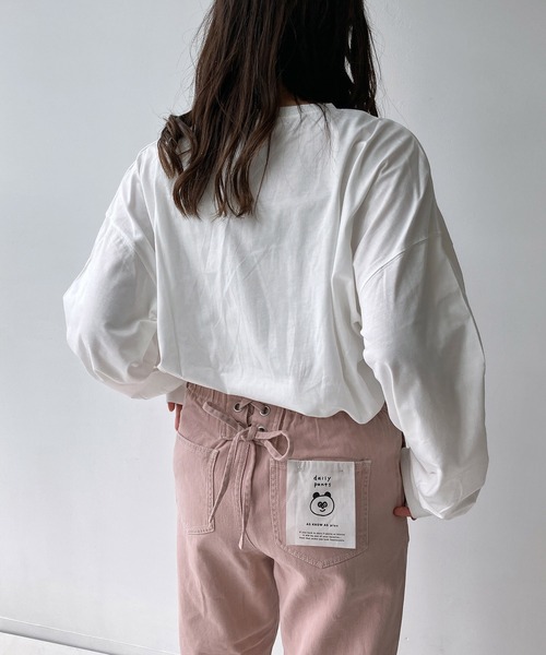 AS KNOW AS plus（アズノゥアズプラス）の「◇サガラ刺繍 ドッグプリントロンT（Tシャツ/カットソー・レディース・ネイビー/オフホワイト/オートミール/スミクロ・FREE）」の21枚目の写真