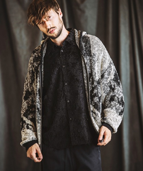 NO ID.(ノーアイディ)の「【NO ID.】Abstract JQ Knit Zip Parka / アブストラクト JQ ニット ジップ パーカ(パーカー・メンズ・ブラック/イエロー/アイボリー・ONE SIZE)」の4枚目の写真
