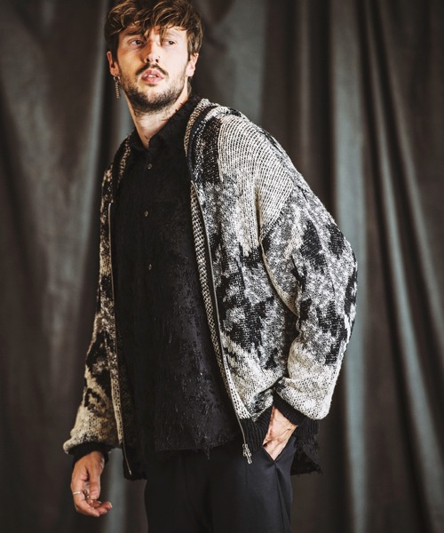NO ID.(ノーアイディ)の「【NO ID.】Abstract JQ Knit Zip Parka / アブストラクト JQ ニット ジップ パーカ(パーカー・メンズ・ブラック/イエロー/アイボリー・ONE SIZE)」の5枚目の写真