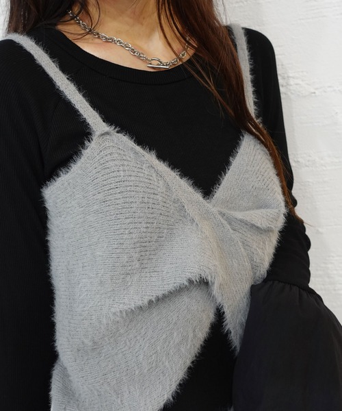 CORNERS（コーナーズ）の「ショートフェザーツイストビスチェ【セットアップ可能】（キャミソール・レディース・グレー/ブラック/ベージュ/アイボリー・M）」の7枚目の写真