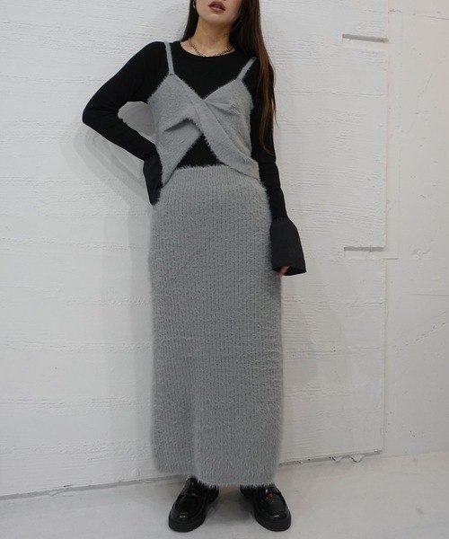 CORNERS（コーナーズ）の「ショートフェザーツイストビスチェ【セットアップ可能】（キャミソール・レディース・グレー/ブラック/ベージュ/アイボリー・M）」の9枚目の写真