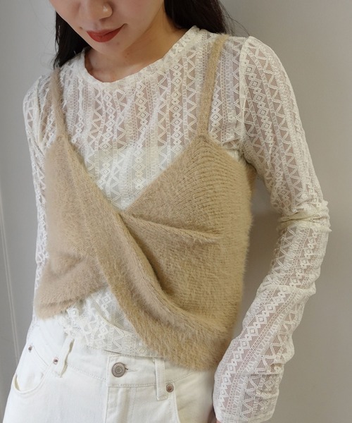 CORNERS（コーナーズ）の「ショートフェザーツイストビスチェ【セットアップ可能】（キャミソール・レディース・グレー/ブラック/ベージュ/アイボリー・M）」の20枚目の写真