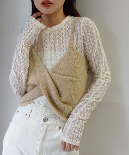 CORNERS（コーナーズ）の「ショートフェザーツイストビスチェ【セットアップ可能】（キャミソール・レディース・グレー/ブラック/ベージュ/アイボリー・M）」の11枚目の写真