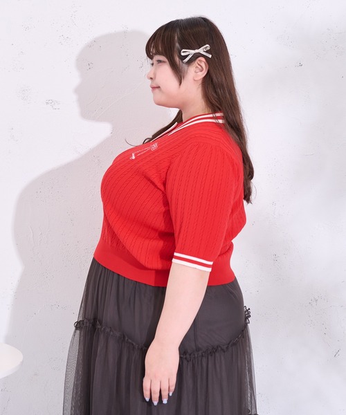 セール】【大きいサイズ】リボンケーブルポロニット（ニット